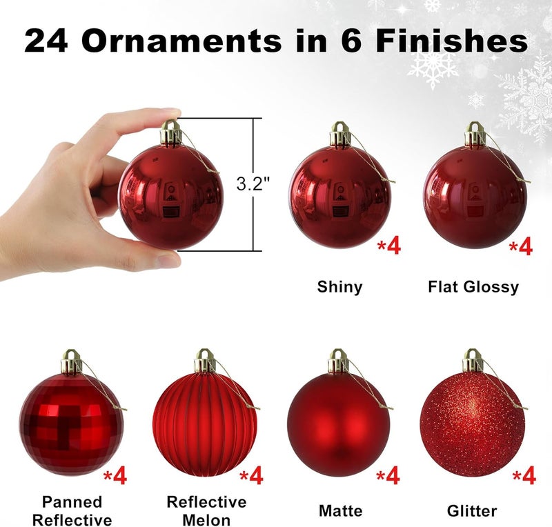 GameXcel Rose Red 3.2" Large Christmas Balls - Christmas Tree Decoration Ornaments Shatterproof Hanging Balls for Birthday Halloween Holiday Wedding Decorations Set of 24pcs - Image 2